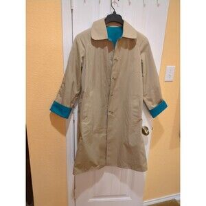 Vintage Reversible Trench Coat Khaki /Teal Women's 11/12 Forecaster Of Boston
